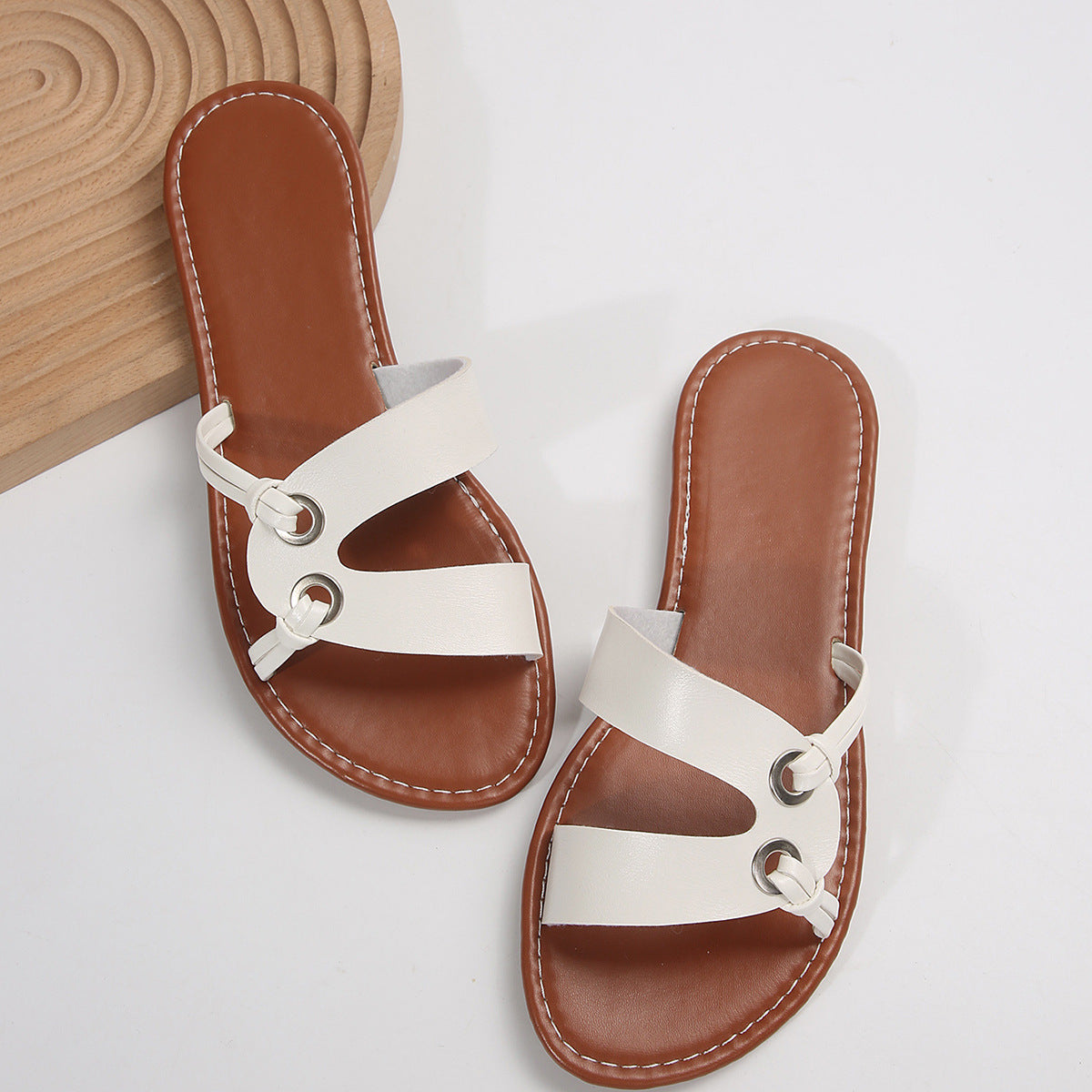 Flache Sandalen mit runder Spitze, Sommermode, lässig, rutschfeste Slides, Schuhe für Damen