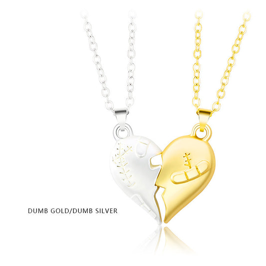 New Couple Heartbreak Time Stitching Love Magnet Necklace