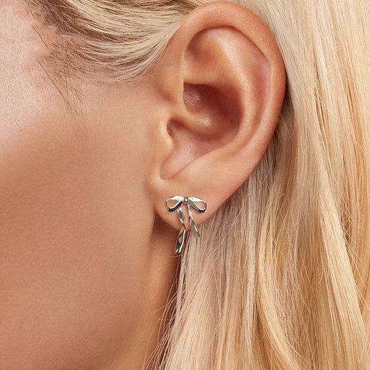 Elegant Ribbon Bow Stud Earrings Women - Mubimart