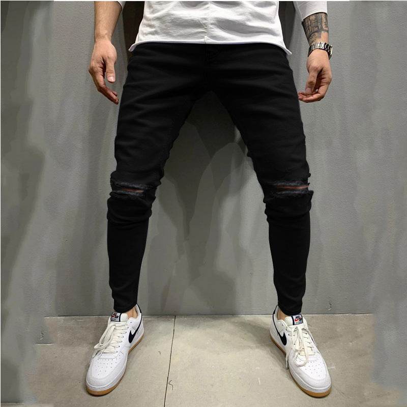 Fashion Light Blue Ripped Slim Fit Jeans - Mubimart