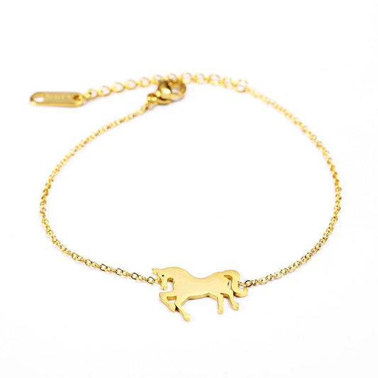 Fashion Gold Stainless Steel Unicorn Horse Charm Bracelet Dainty Silver Chain Bracelets For Women Girls Jewelry Gift - Mubimart