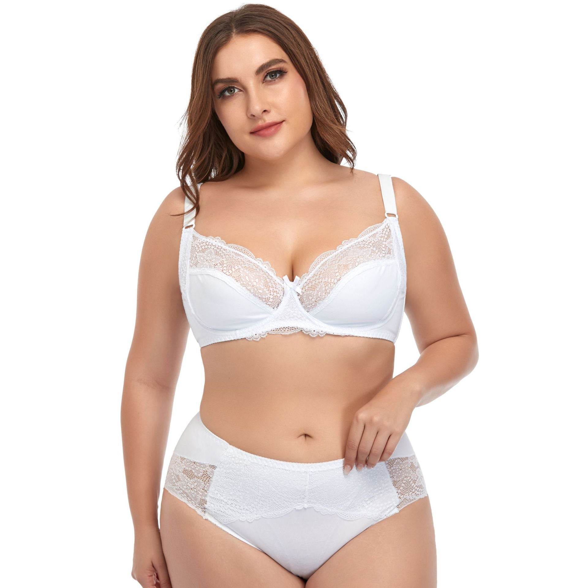 Plus Size Underwire Lace Trim Lingerie - Mubimart
