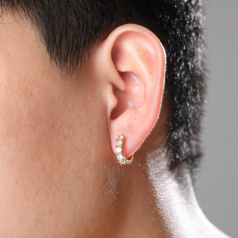 Single Row Zircon Hip Hop Men And Women Couple Hinge Ring Earrings - Mubimart