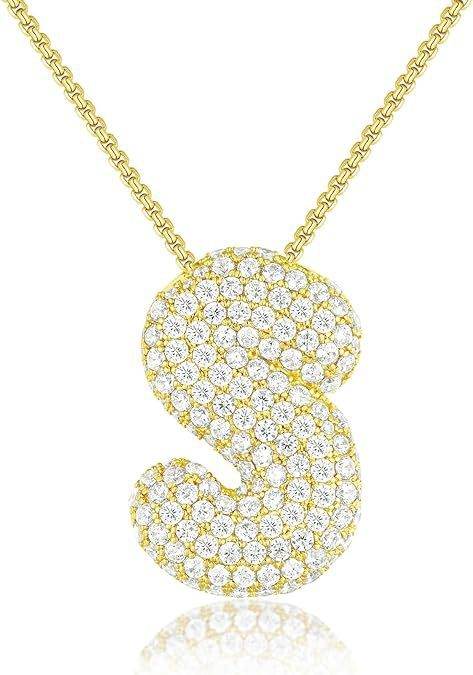 Brass Zircon Balloon English Letter Necklace - Mubimart