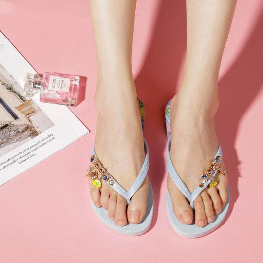Women's Decorative Button Flip Flops - Mubimart
