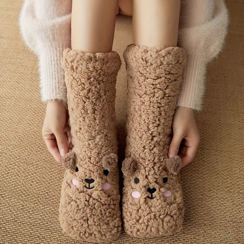 Cartoon Floor Winter Thick Polyester Fleece Fluffy Microfiber Women Fuzzy Socks Funny Fuzzy Dog Slipper Socks For Women Cute Fluffy Thick Warm Winter Socks Microfiber Soft Home Socks Christmas Gift - Mubimart -  