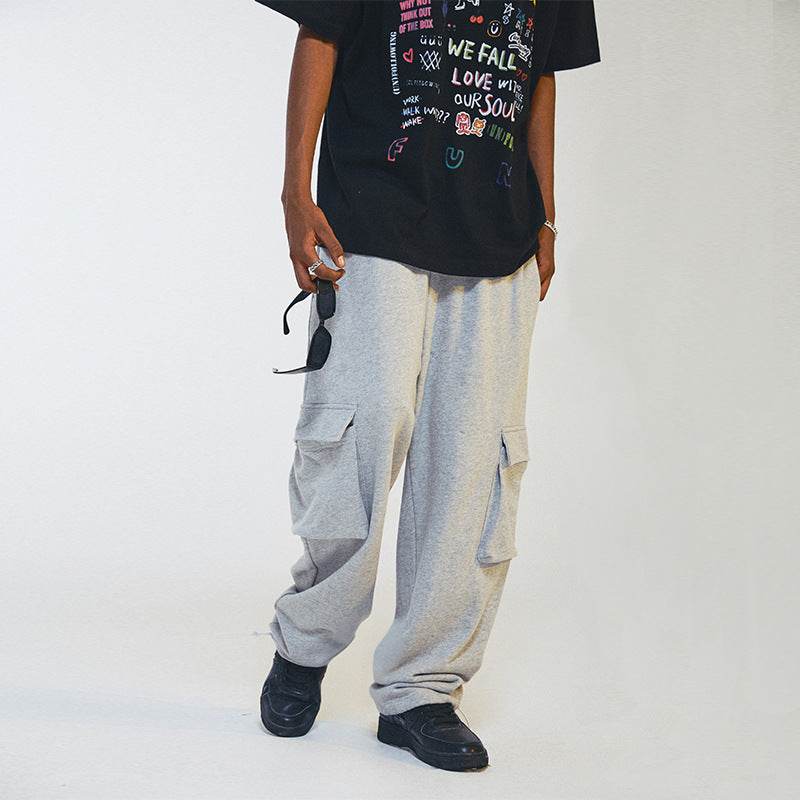 Men's Straight Loose Double Pocket Sweatpants - Mubimart