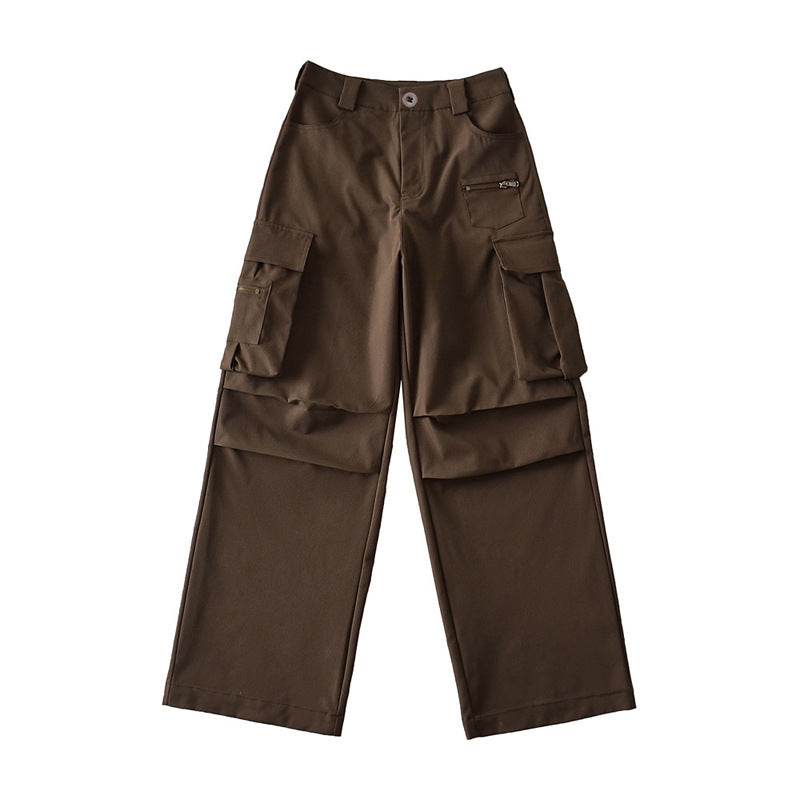 Retro High Waist Multi-pocket Cargo Pants Women - Mubimart