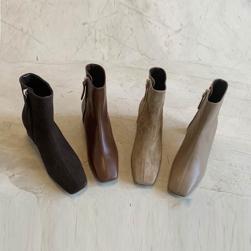 Women's Square Toe Thick Heel Martin Boots - Mubimart