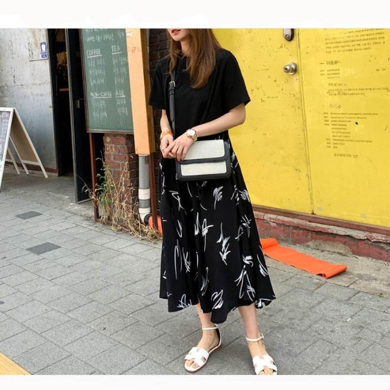 Summer Casual Plus Size Female Stitching Printing Dress - Mubimart