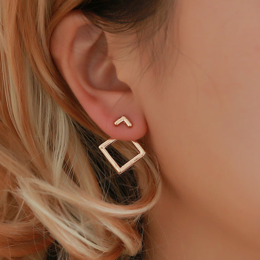 Geometric Diamond Double-layer Combination Earrings Simple Temperamental All-match
