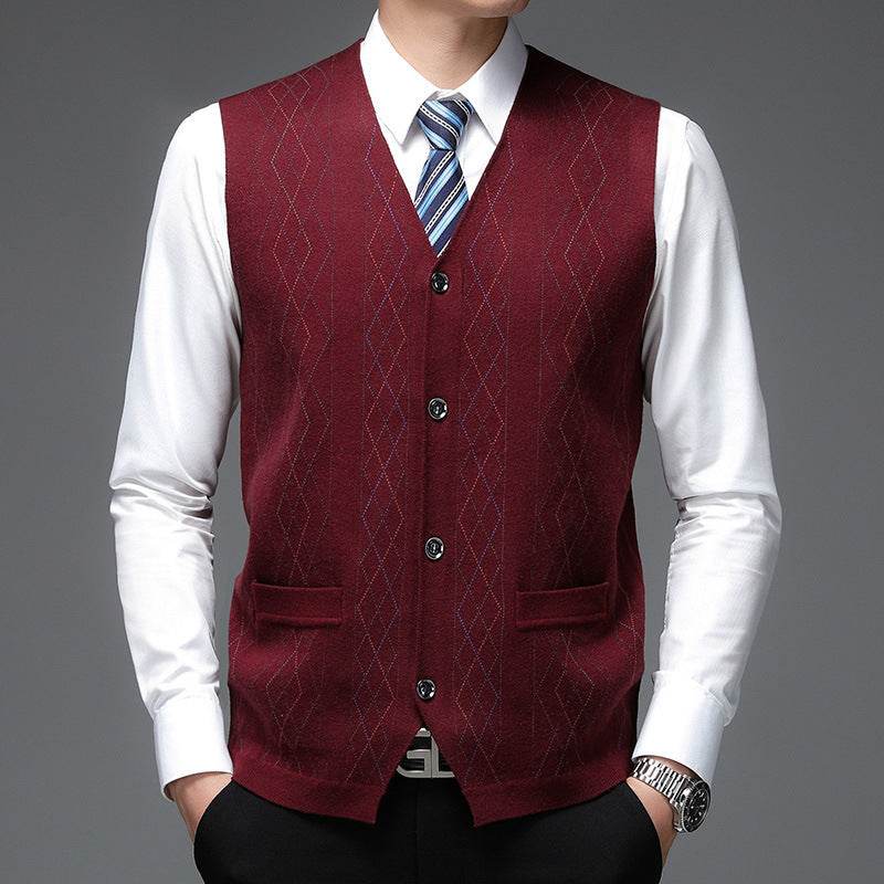 Men's Casual Buckle Knitted Sweater Vest - Mubimart