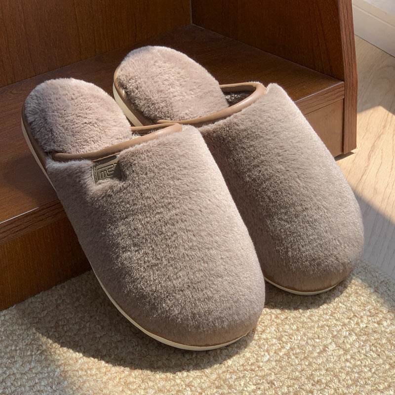 Winter Plush Slippers Warm Solid House Shoes Non-slip Bedroom Floor Home Slipper For Women Men - Mubimart