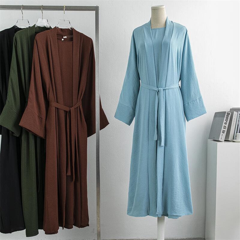 Turkey Dubai Robe Plus Size Solid Color Dress Two-piece Set - Mubimart -  