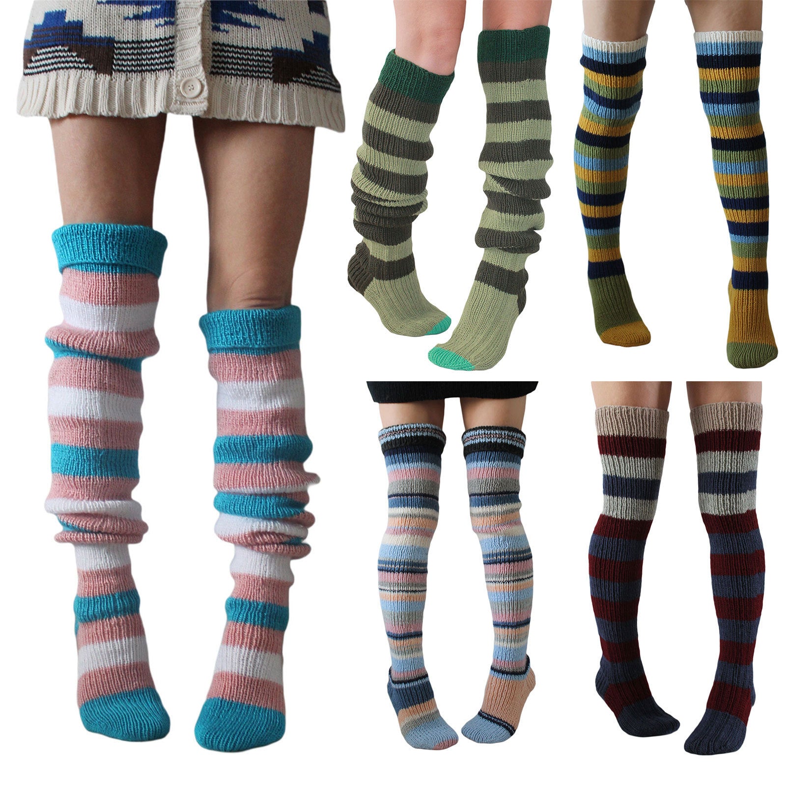 Fashion Y2K Striped Long Knee-high Knitted Pile Of Socks For Women - Mubimart -  