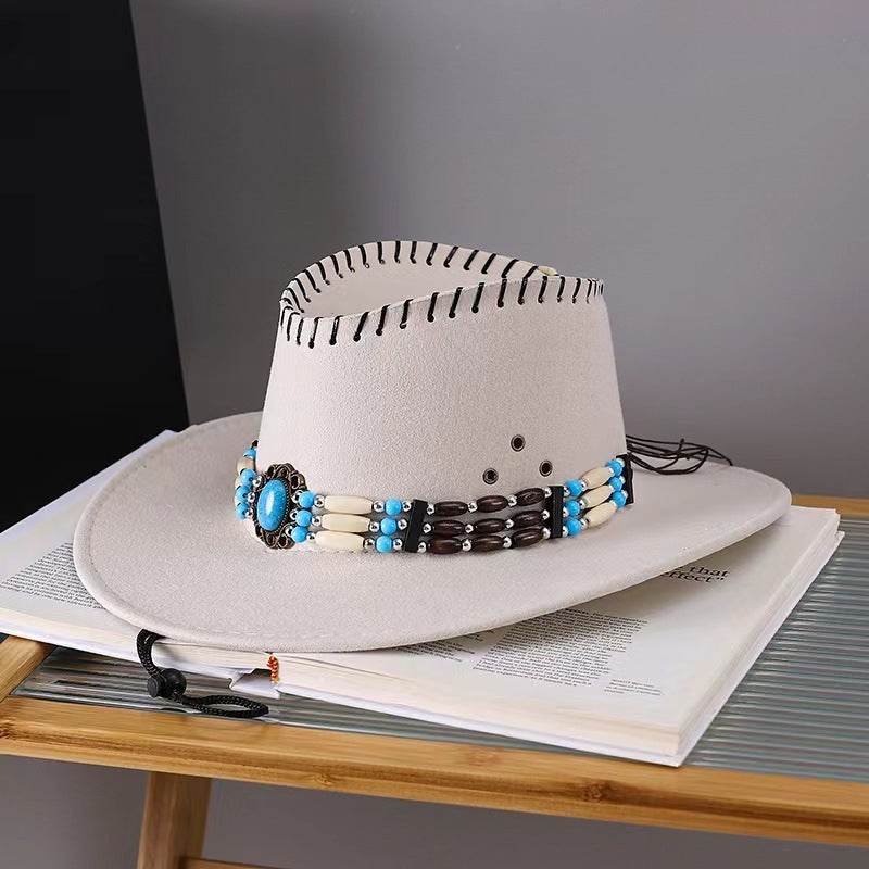 Western Cowboy Hat Men's And Women's Gem Chain Fedora Hat - Mubimart