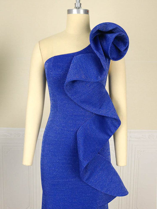 One-shoulder Backless Ruffled Bodycon Dress - Mubimart