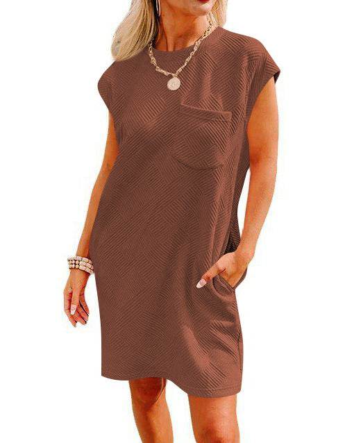 Summer Round-neck Short-sleeve Dress With Pockets Fashion Casual Loose Sports Dresses For Women Clothing - Mubimart