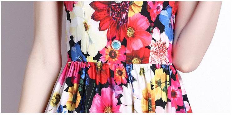French Slip Dress Summer Print Flounces Vacation - Mubimart