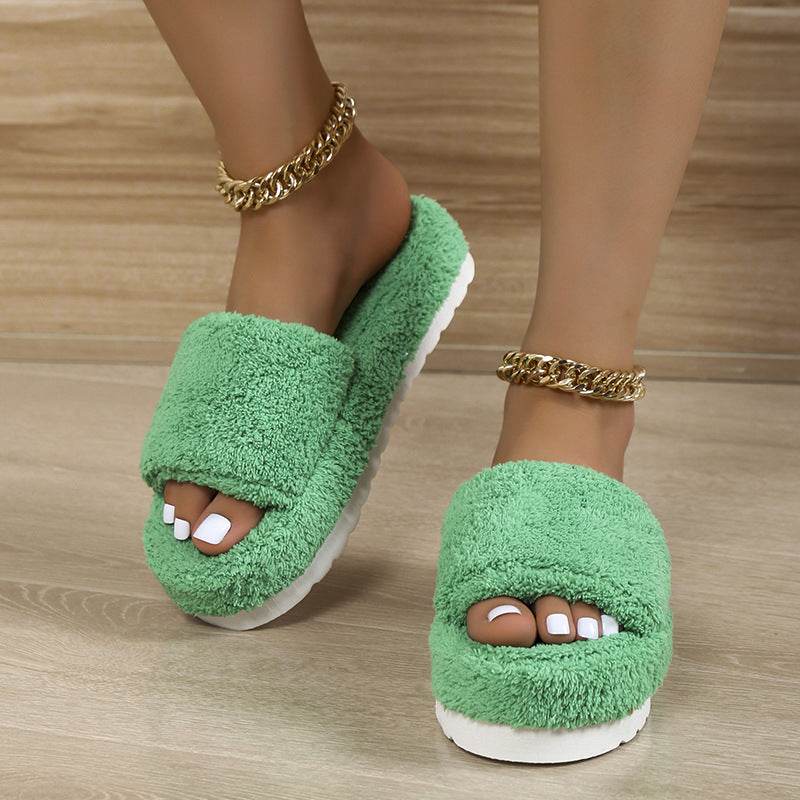 Fuzzy Slippers Women Winter House Shoes - Mubimart