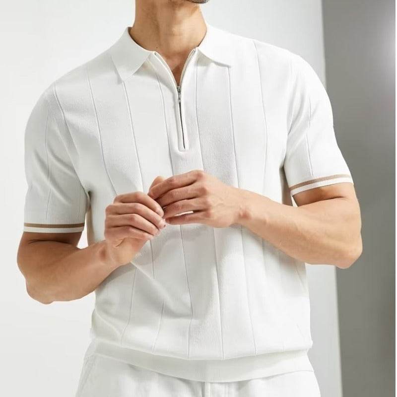 Fashion Short-sleeved Polo Shirt Summer Lapel Zipper T-shirt Tops Mens Clothing - Mubimart