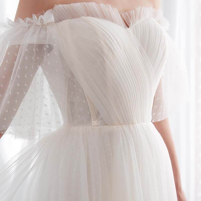 White Off Shoulder Elegant Prom Dress - Mubimart