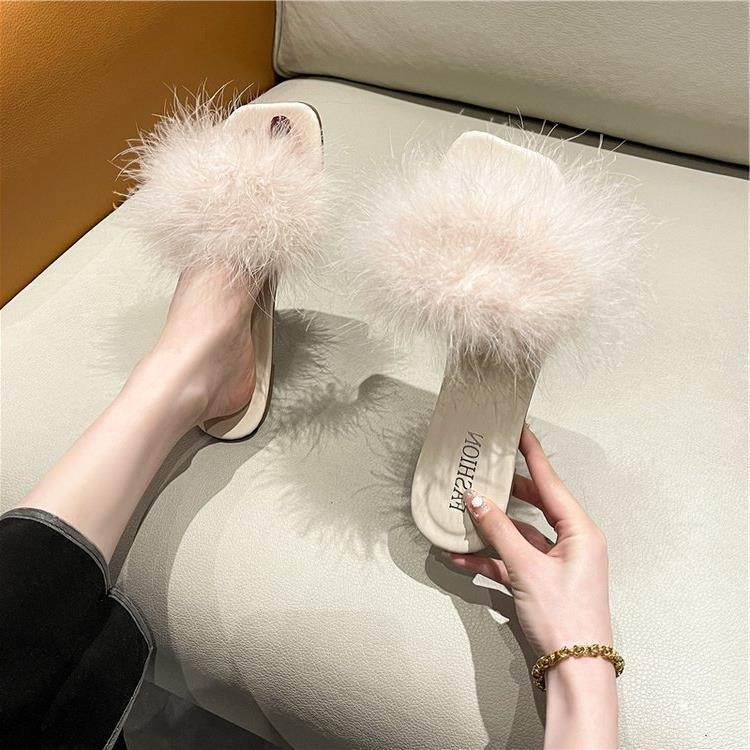 Women's Summer Flat Fashion Fur Slipper - Mubimart