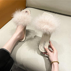 Women's Summer Flat Fashion Fur Slipper - Mubimart -  