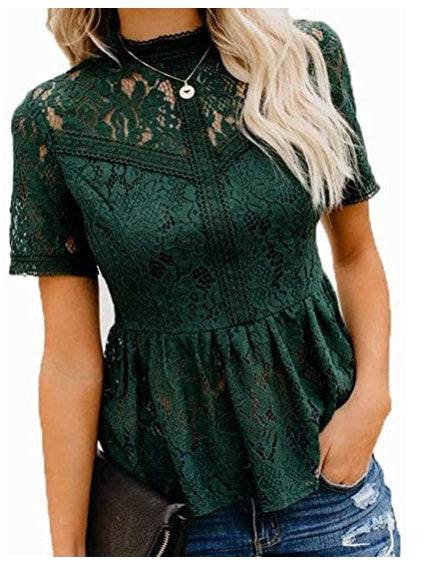 Summer Water-soluble Lace Temperament Crocheted Blouse Women - Mubimart