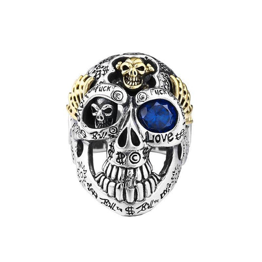 Mens Fashion Simple Dominant Skull Shape Sterling Silver Ring - Mubimart