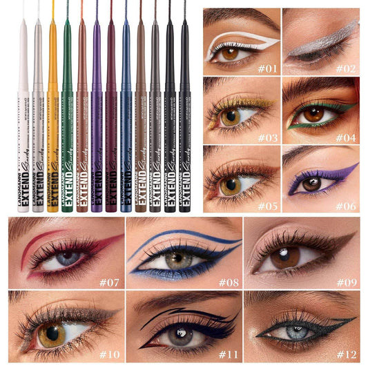 Colorful Gel Glitter Eyeliner Pencils Waterproof & Smudgeproof For Party, Halloween, Cosplay Makeup 12 Vibrant Shades - Mubimart