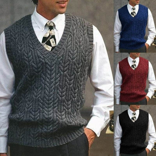 Knitted Vest V-neck Sweater Solid Color Casual - Mubimart