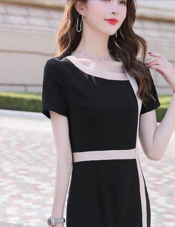 Slim, Thin Waist Retro Hong Kong Flavor Wrap Work Clothes One-piece Dress - Mubimart