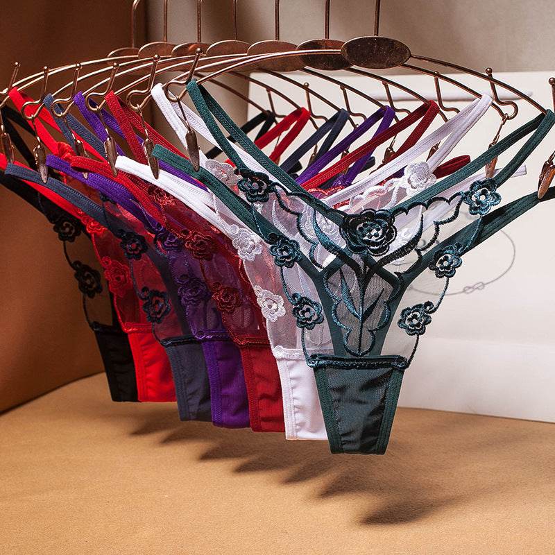 Lace Thong Panties Underwear Ladies Embroidered Floral Thong Panties Womens - Mubimart