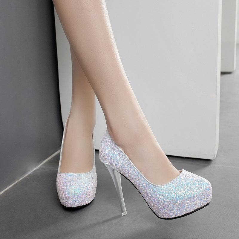 Fashion 12CM Super High Heel Platform Sequin Work Women's Shoes - Mubimart
