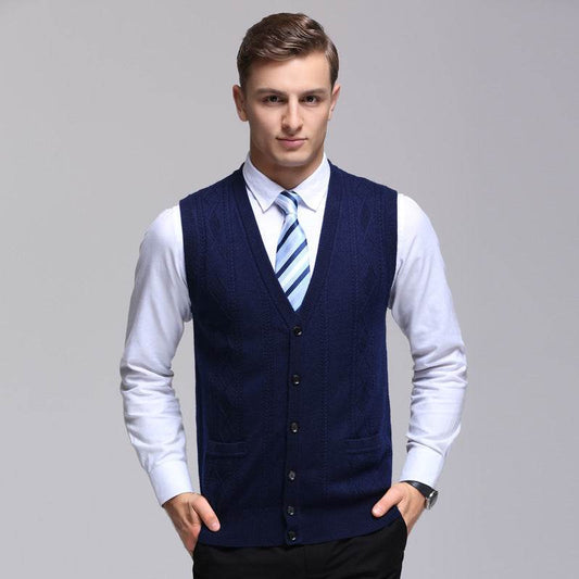 Men's Wool Vest Knitted Vest Middle-aged Men's Sweater - Mubimart