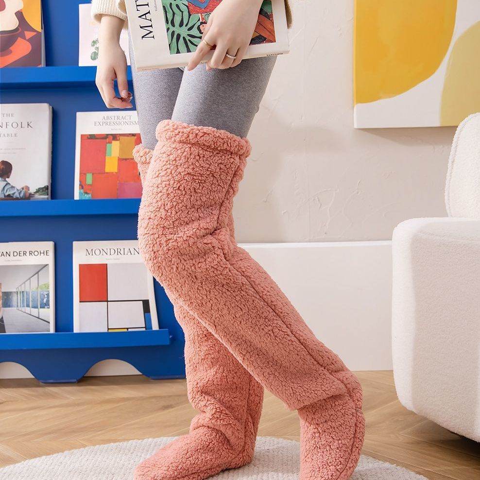 Over Knee High Fuzzy Long Socks Winter Warm Cold Leg Knee Joint Cold-proof Stockings Home Floor Sleeping Socks - Mubimart