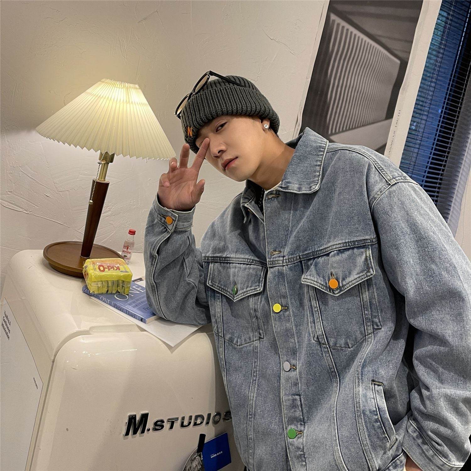 Mens Vintage Fashion Loose Denim Jacket - Mubimart