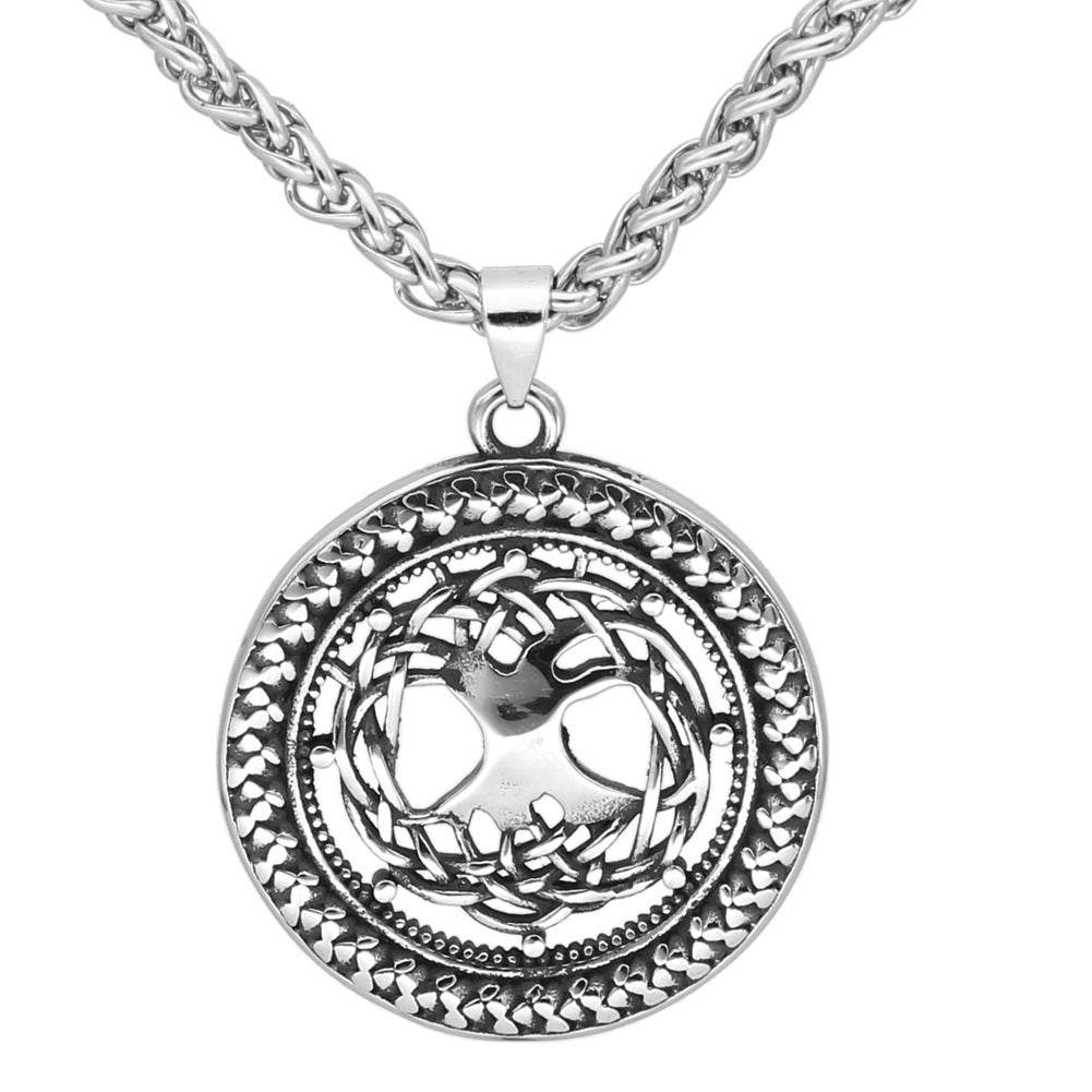 Mens Fashion Stainless Steel Hollow Viking Tree Of Life Necklace - Mubimart