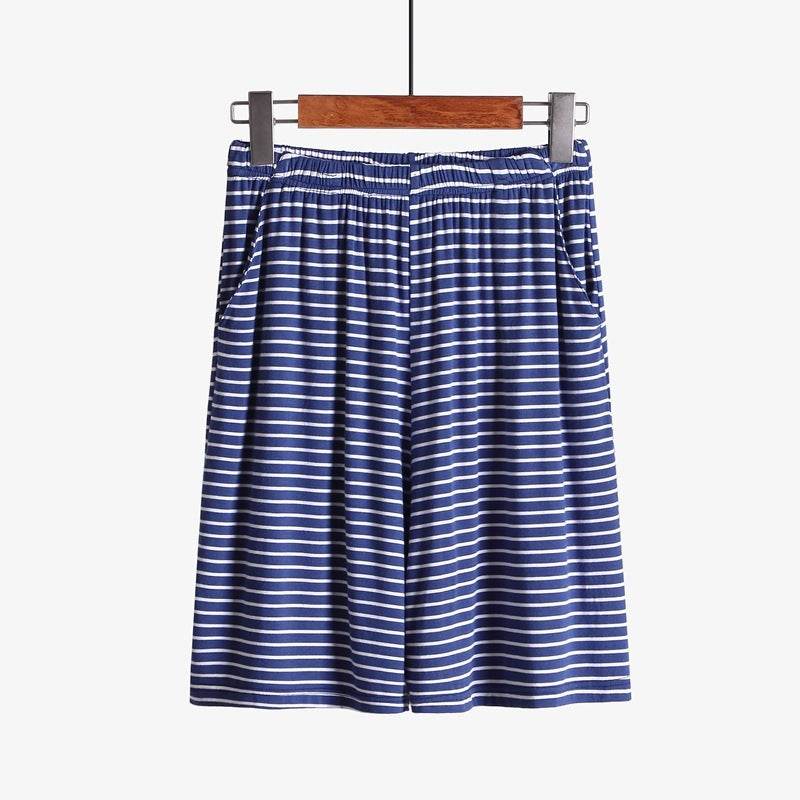 Loose Fitting Plus Size Outer Striped Loungewear Shorts - Mubimart
