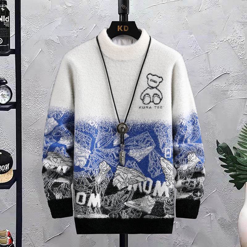 Fashion Patchwork Hip Hop Crew Neck Sweater Mens - Mubimart