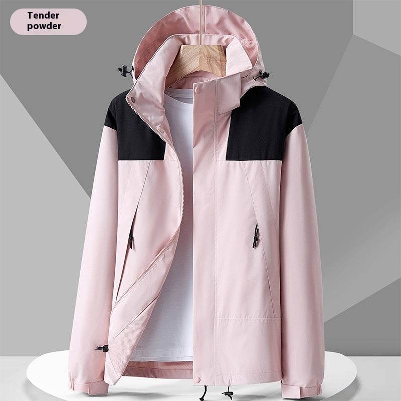 Hooded Windbreaker Unisex Fashion Colorblock Zip-up Jacket With Pockets Waterproof Outwear For Women Men Clothing - Mubimart