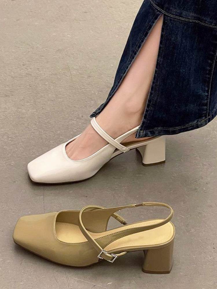 French Chunky Heel Bun Toe Sandal Lady - Mubimart