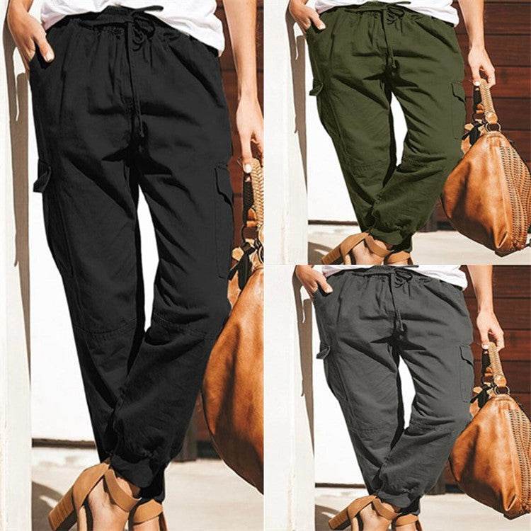 Women Pants Sweatpants Pockets Elastic Waist Jogger Pants Lounge Trousers - Mubimart