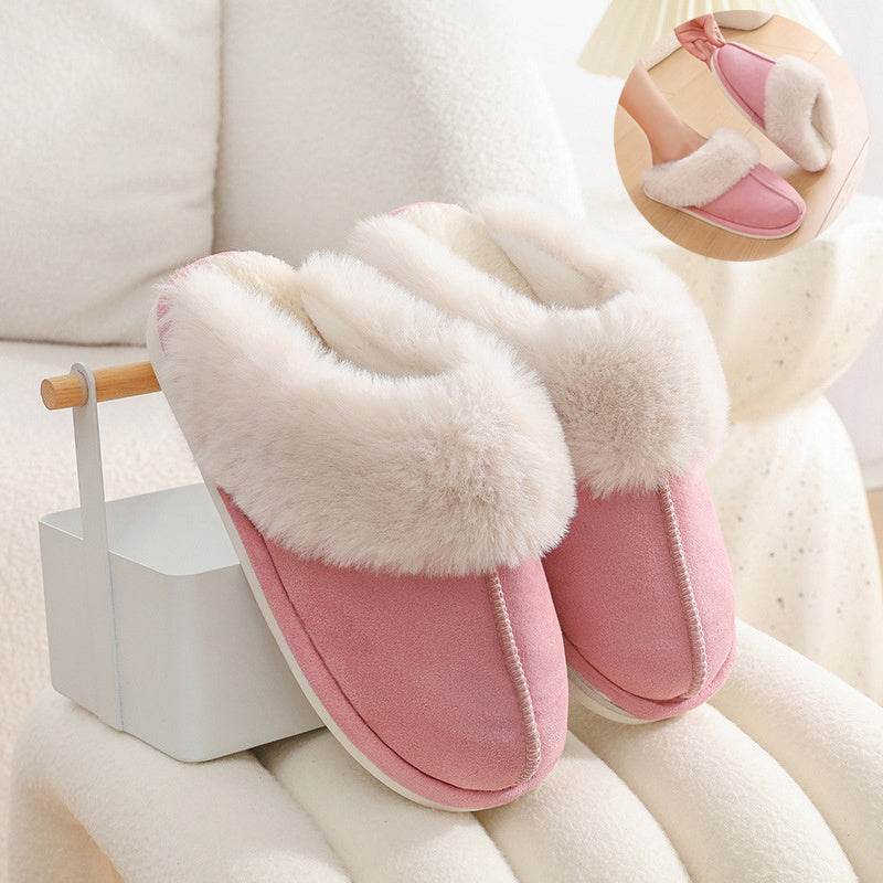 Winter Warm Plush Home Slippers Indoor Fur Slippers Women Soft Lined Cotton Shoes Comfy Non-Slip Bedroom Fuzzy House Shoes Women Couple - Mubimart