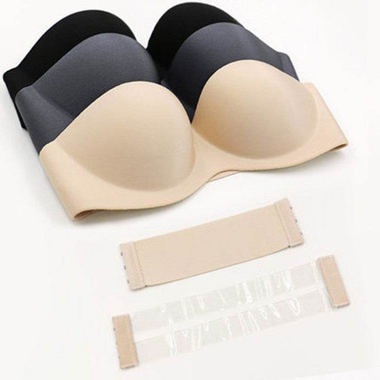 Strapless Half Cup Glossy Invisible Bra - Mubimart