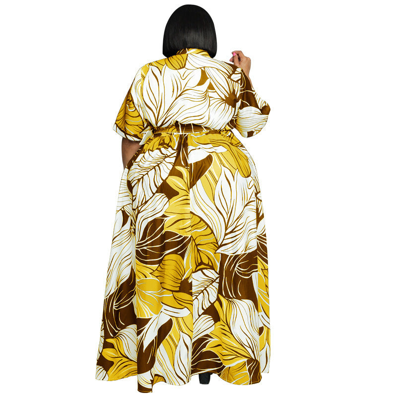 Printed Long Casual Two-Wear Plus Size Women's Dress - Mubimart -  