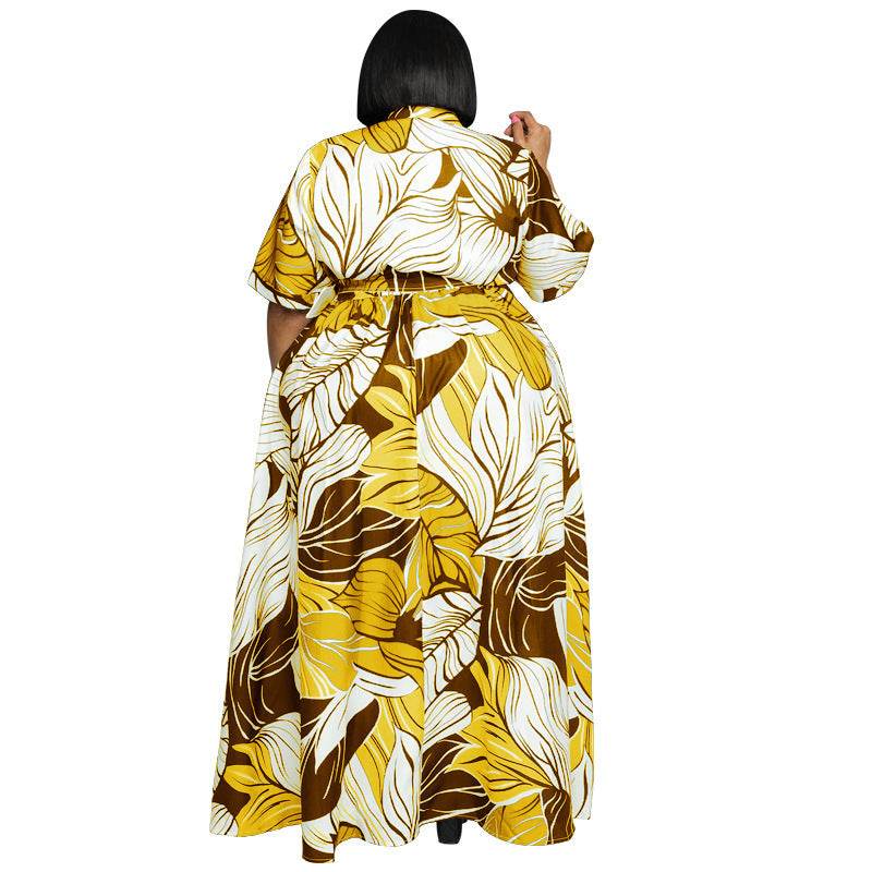 Printed Long Casual Two-Wear Plus Size Women's Dress - Mubimart