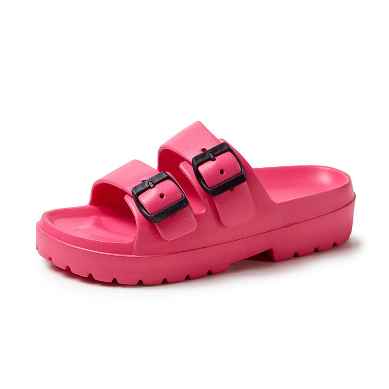 Fashion Double Buckle Slippers Summer Platform Garden Beach Shoes Casual Non-slip Floor Bathroom Home Slipper For Women - Mubimart -  