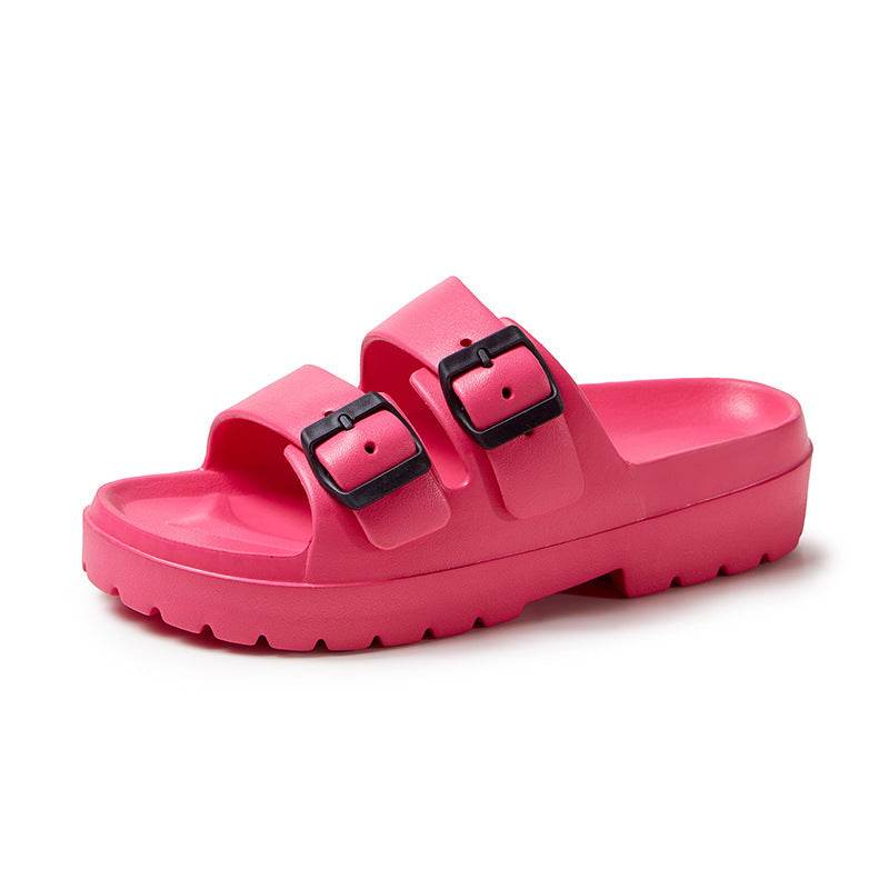 Fashion Double Buckle Slippers Summer Platform Garden Beach Shoes Casual Non-slip Floor Bathroom Home Slipper For Women - Mubimart